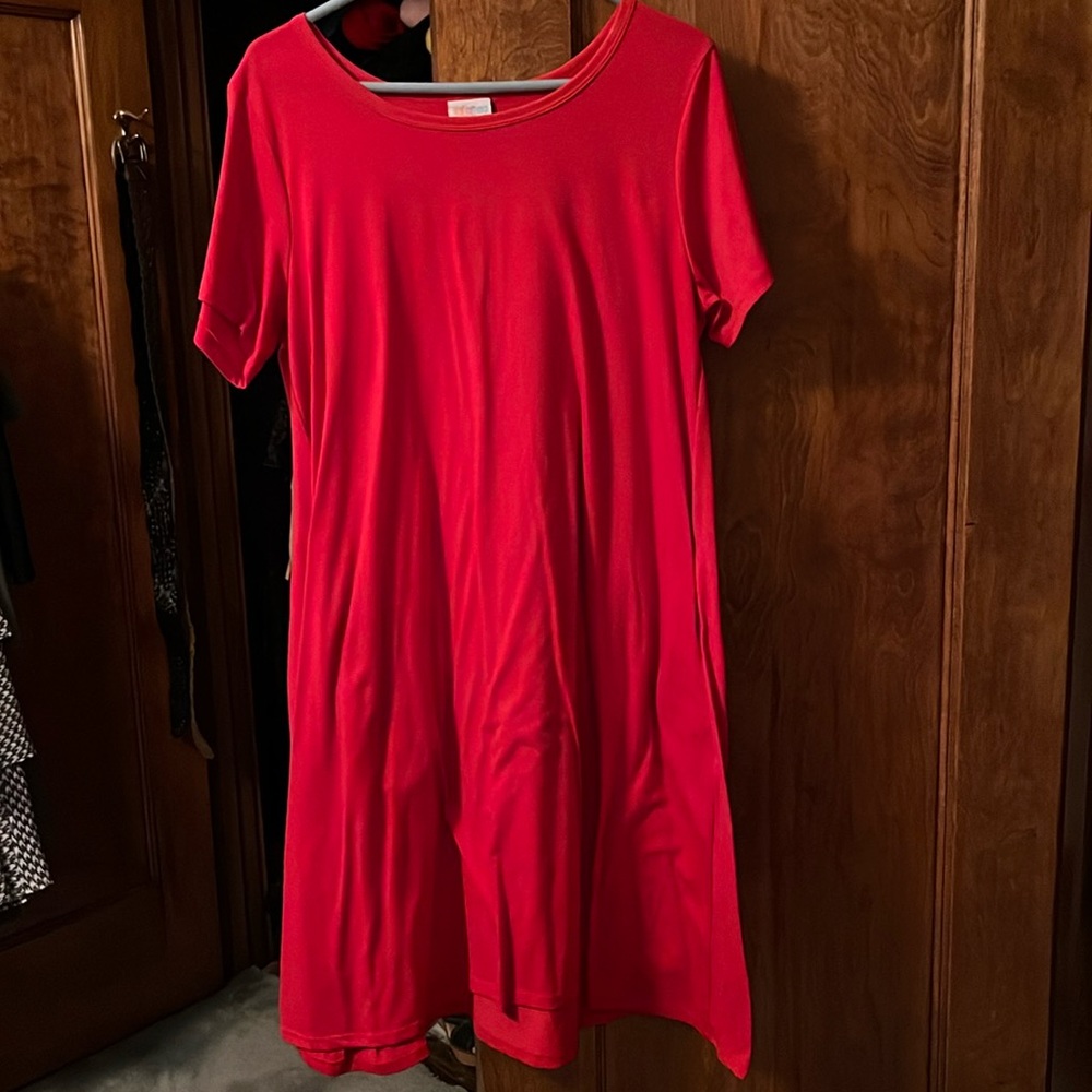 LuLaRoe Asymmetrical Dress in Bright Red